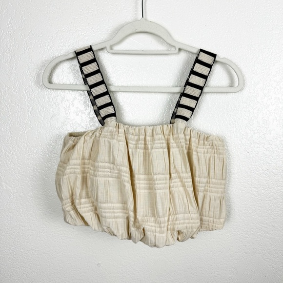 Zara Combination Strap Balloon Tank Top Cream Black Stripe Boho Size Small - Picture 2 of 6